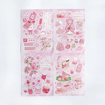 

4 Sheets Little Girl's Sakura World Washi Paper Diary Stickers Mushroom Decorative Album Notebook Decor