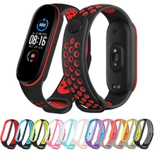 Силиконовый ремешок для Xiaomi Mi Band 3 4 5 двухцветный ремешок пористый спортивный дышащий ремешок против пота сменный ремешок с пряжкой