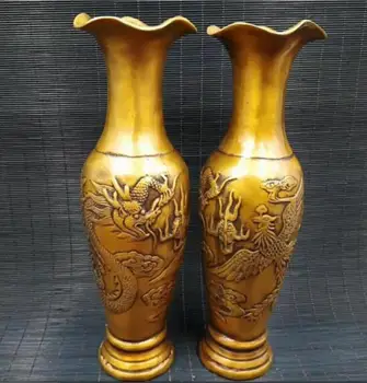 

Copper Statue Chinese archaize Brass Dragons and phoenixes vase A pair