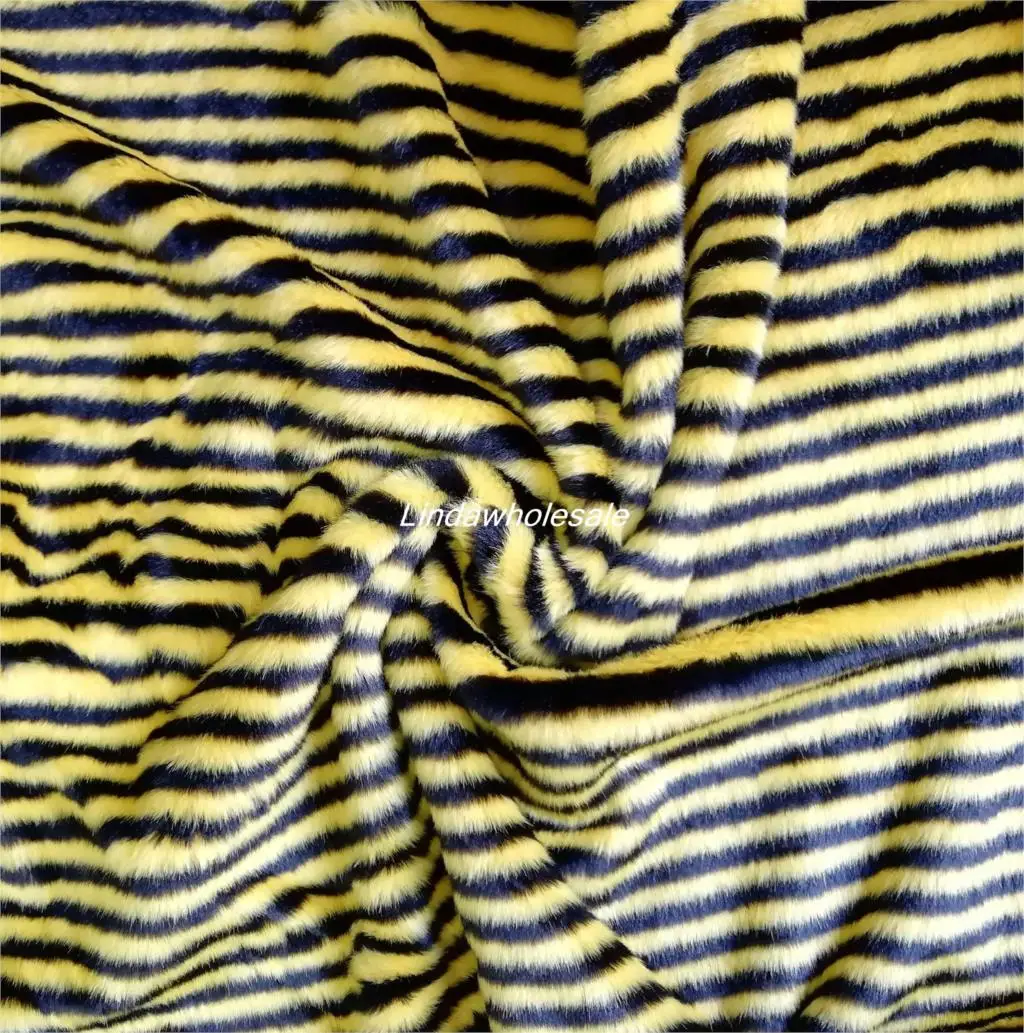

Yellow and black two-color stripe jacquard plush handbags clothing toys material,faux fur fabric,