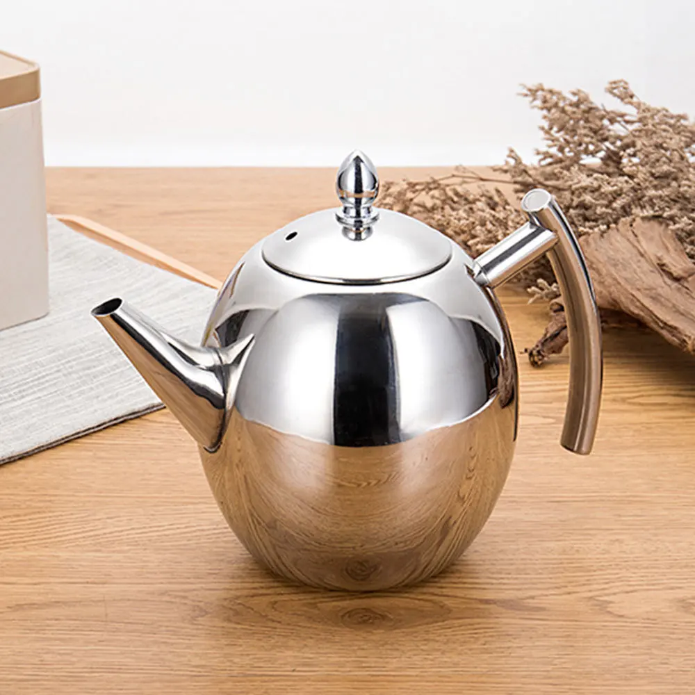 

1L Exquisite Tea Pot Heat Resistant Stainless Steel Teapot Coffee Pot Kettle with Filter Large Capacity Teaware for Home Office