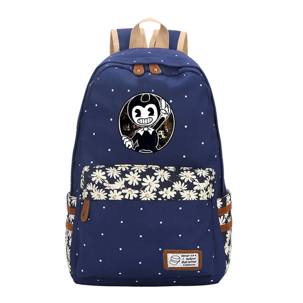 

Bendy And The Ink Machine Backpack Flower Point Printed Laptop Bookbag School Bag Travel bags Daypack for Teenagers Girls Kids