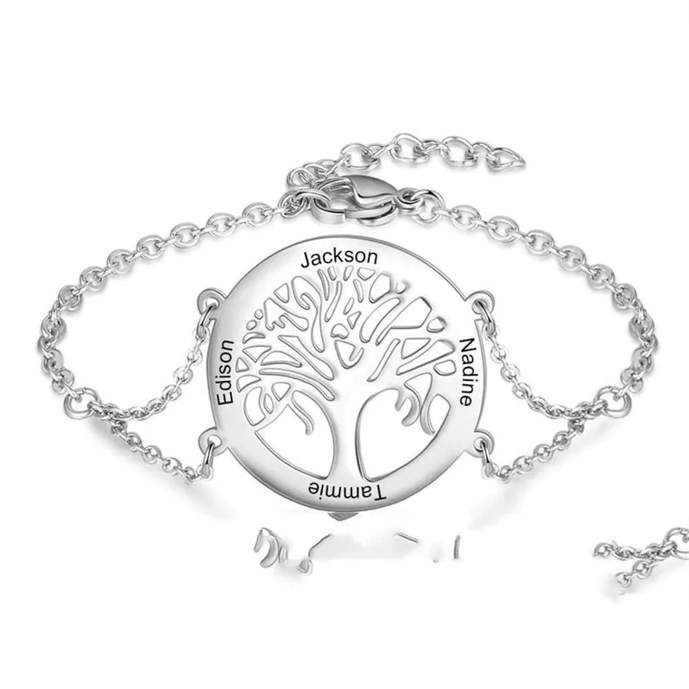 Customized Tree of Life Bracelet Personality Genealogy Bracelet Stainless Steel Adjustable Bracelet Jewelry Lady Mother\'s Day Gi