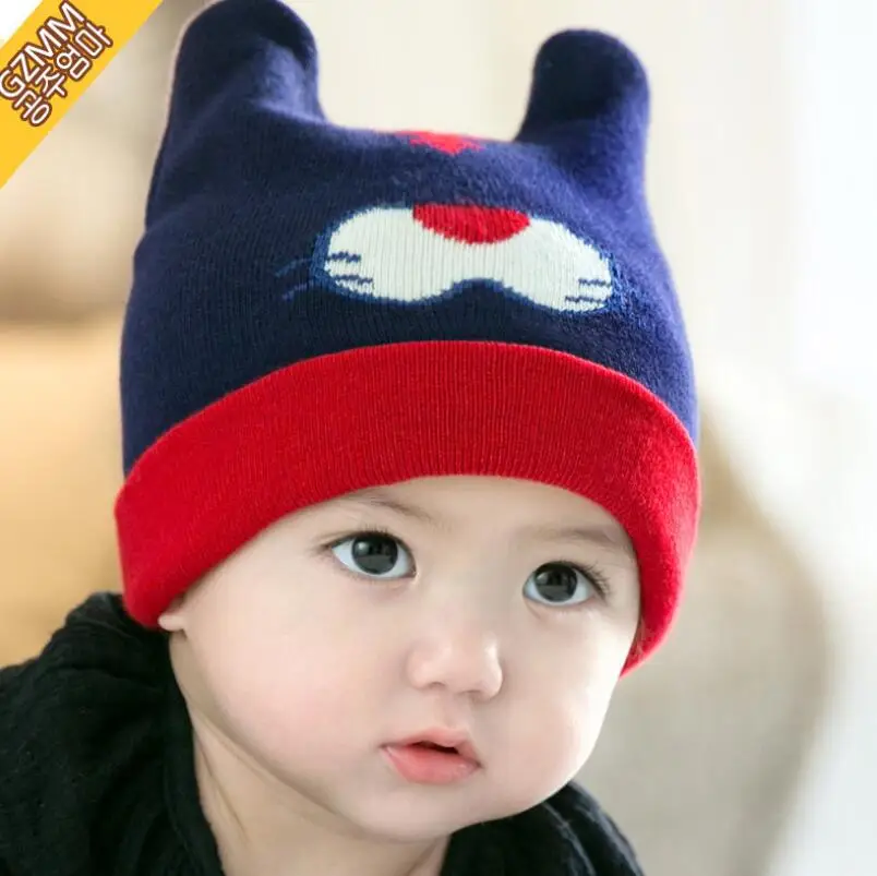 Зимняя детская хлопковая шапка с рисунком медведя, Младенческая шапочка, теплая вязаная шапка с ушами для 0-12 месяцев, bebe