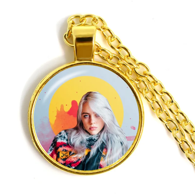 Горячая Billie Eilish вентиляторы ожерелье модный певец Harajuku печати стеклянный кабошон ручной работы кулон панк металлические украшения для женщин подарок - Окраска металла: 11