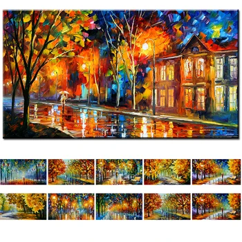 

Landscape Painting Wall Art Oil Painting Lover in The Rainy Light Road Canvas Painting Wall Pictures for Living Room Home Decor