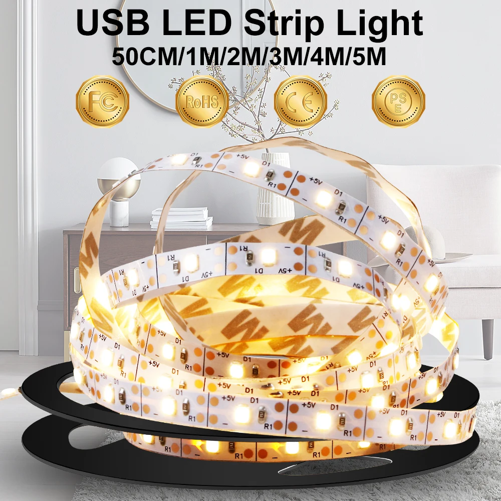 

LED Diode Tape USB Light Strip 2835 Chip Indoor Decoration Lamp 2M 3M 4M 5M Flexible Tape DC 5V LED Strips Bedside Night Lights