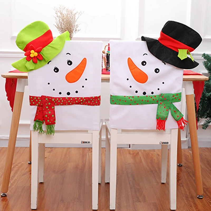 Creative Snowman Ornaments Chair Back Cover Christmas Dinner Table Home Decor Kitchen Seat Case Stretch Chair Cover For Banquet