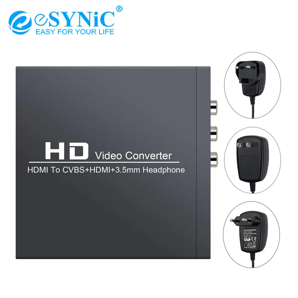 eSYNiC 1080P Converters with 3 5mm Headphone Power Adapter HDMI to RCA HDMI Converter 3RCA CVBS AV Composite Video Audio Adapter
