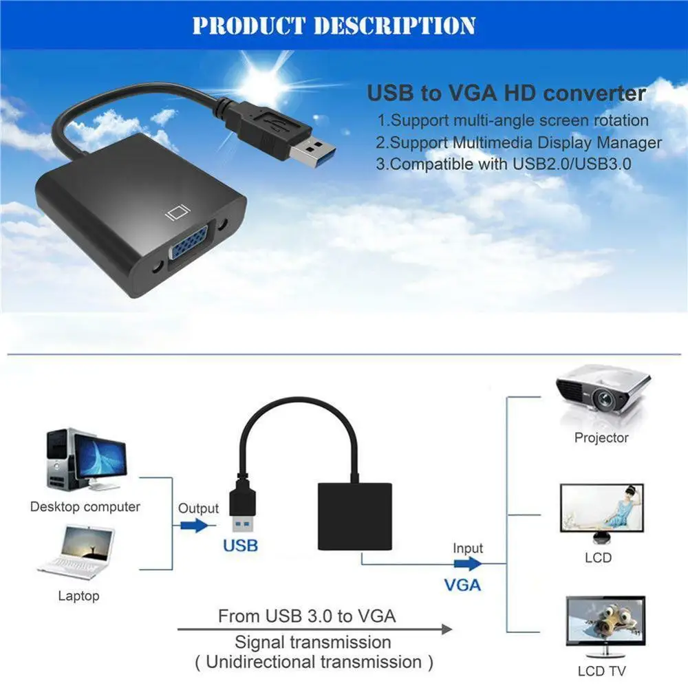 Качественный USB 3 0 2 к VGA 1080P мульти дисплей адаптер конвертер Мода CA|Кабели USB| |