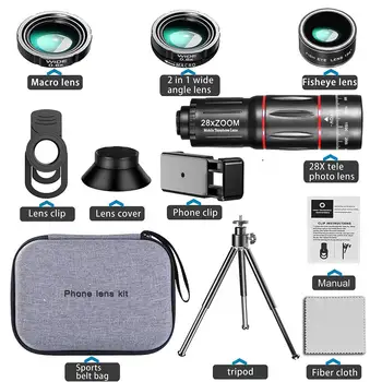 

4 In 1 28x Zoom Phone Lens Telephoto Wide Angle Macro Tripod Mobile Phone Camera Lens Monocular Telescope For iPhones Accessorie