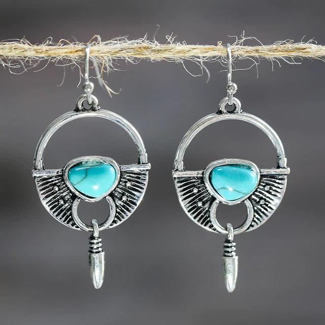 2021 Bohemian Ethnic Style Green Dangle Earrings For Women Tribal Jewelry Vintage Long Drop Earring Fashion Personality Gift Earring D363