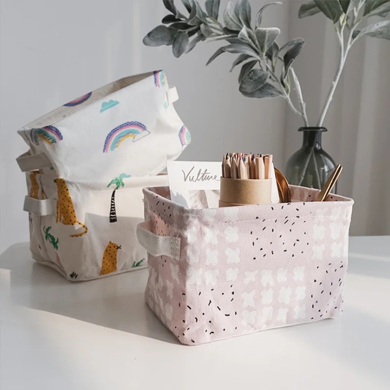 

Desktop Storage Basket Cosmetics Container Cute Printing Waterproof Sundries Storage Box 1Pcs Foldable Multifunction