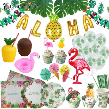 

Summer Tropical Luau Party Aloha Balloons Bunting Garlands Hawaiian Beach Theme Flamingo LED Lamp Birthday Theme Decoration
