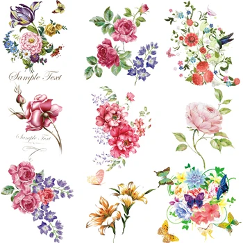 

Poemyi Beautiful Flowers Diy Iron on Patches For Clothing Heat Transfer Accessories Patch Thermal Sticker On Clothes Appliqued Q