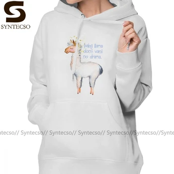 

No Drama Hoodie Baby Llama Dont Want No Drama Hoodies Streetwear Long Sleeve Hoodies Women Blue Printed Sweet Pullover Hoodie