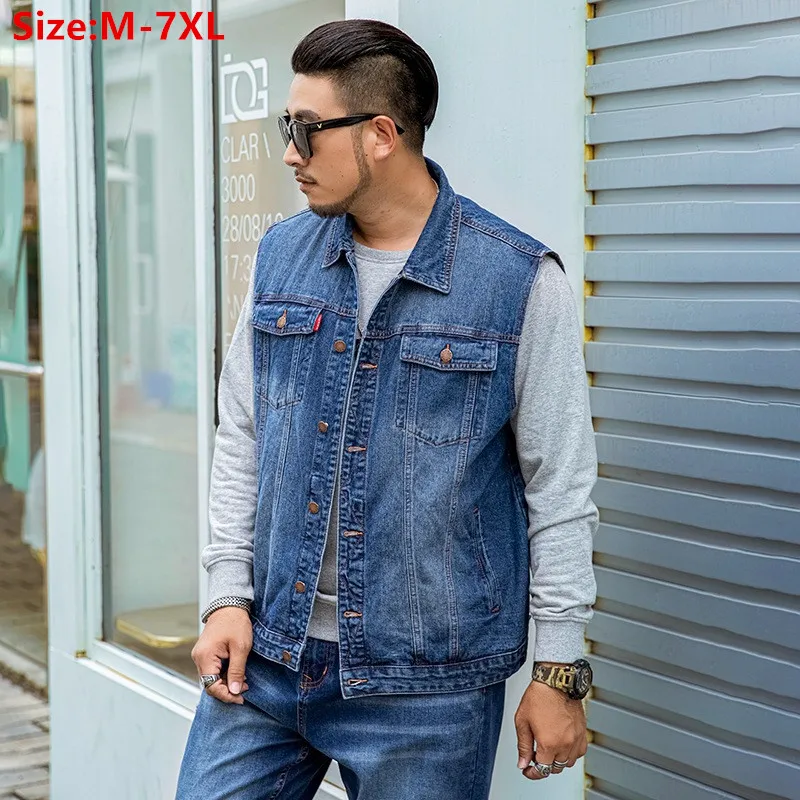 Giacca senza maniche Jean uomo gilet Denim uomo taglie forti moto nero blu  4XL 5XL 6XL 7XL Cowboy ragazzi gilet coreano oversize|Vests \u0026 Waistcoats| -  AliExpress