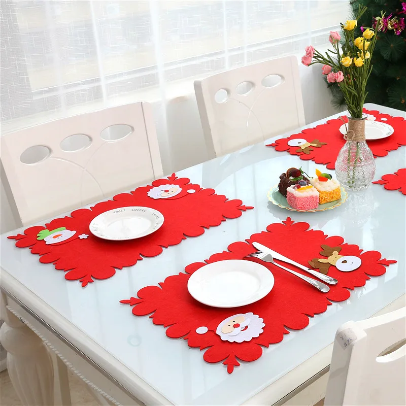 

Santa Placemats Table Mats for Christmas Party Dinning Decorative Mats Dish Bowl Holder Table Mat Fork Bag Cover Pads