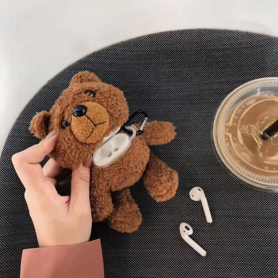 3D Cute Earphone Case for Airpods Case Cartoon Knitted plush Cover for Apple Airpods 2 Case Bear Teddy Dog Rabbit Earpods Case