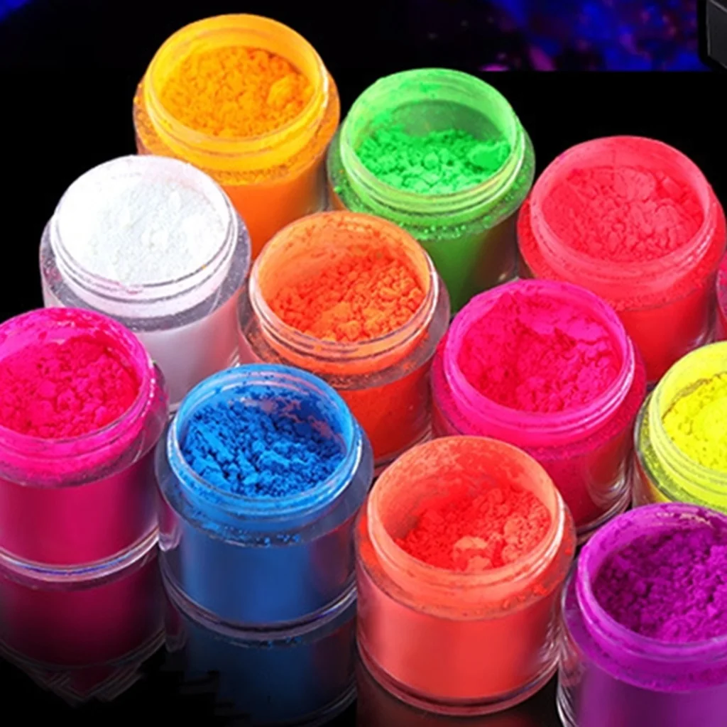 12 Jars Party Luminous Dipping Nail Dust Powder Kit Nail Tips Powder Fluorescent Nail Glitter Dip Powder, Glow-in-the-Dark