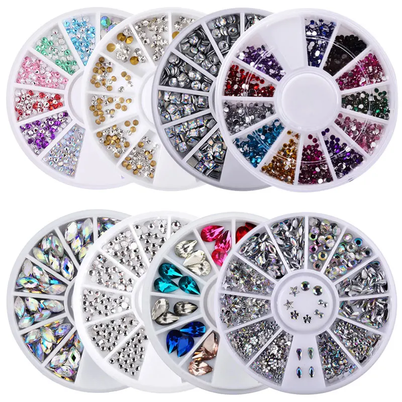 

1 Wheel Nail Art Tips Decoration Crystal Glitter Garment AB Rhinestone Nail Tools DIY Gems Decoration FlatBack Strass Crystal