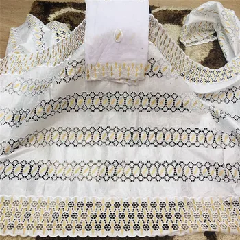

African bazin riche fabric with brode Latest fashion embroidery bazin lace fabric with net lace 7 yardswhite