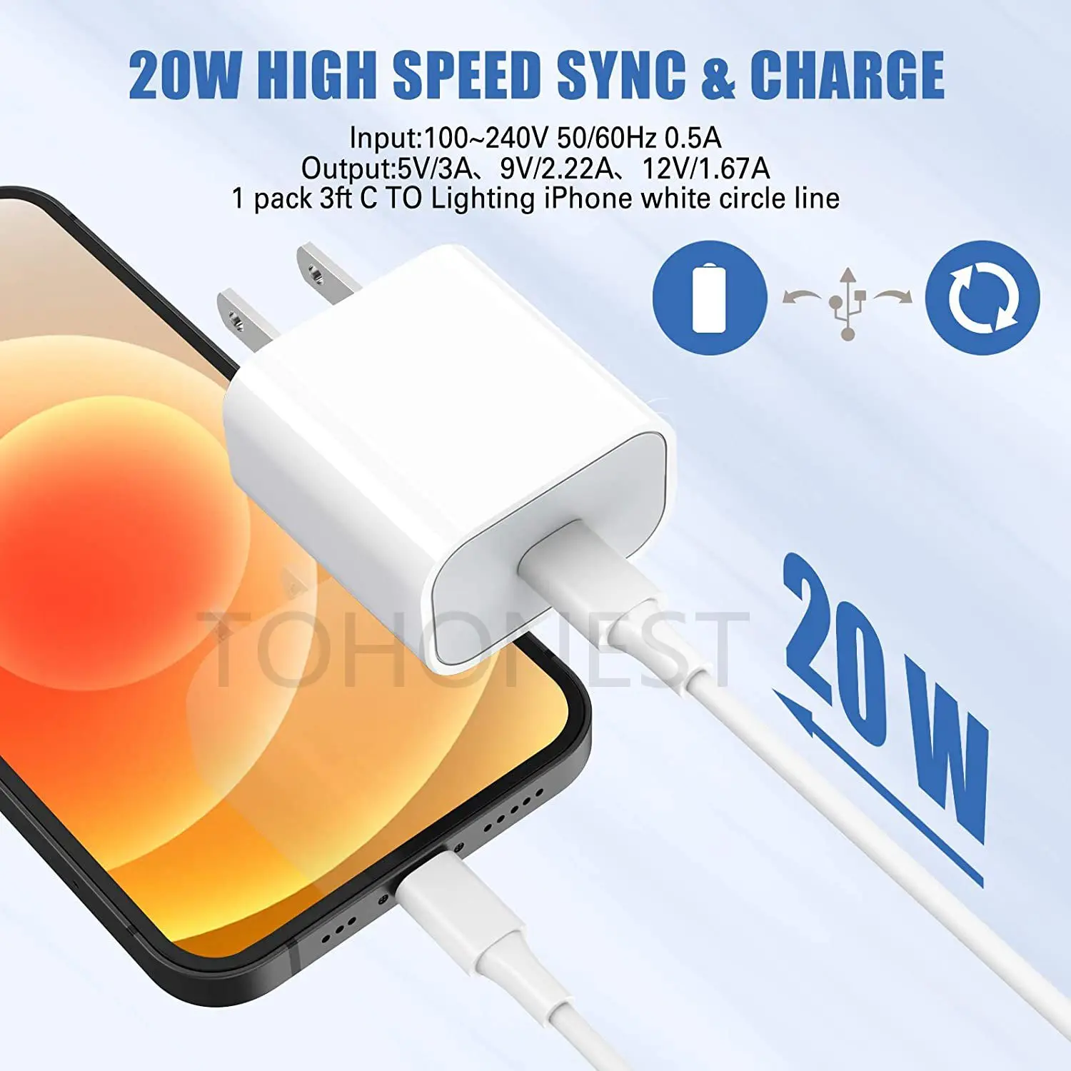 Сетевое зарядное устройство с USB-портом и разъемом USB Type-C 20 Вт | Мобильные телефоны