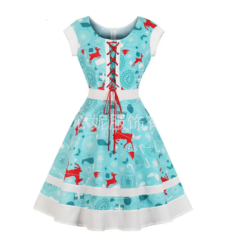 

Women Christmas Dress New Snowflake Elk Print Women's Dresses Woman Party Night Short Sleeve O-neck Plus Size Women Clothing