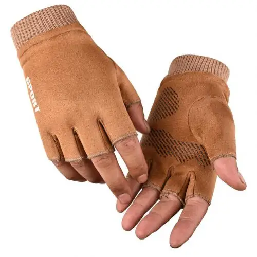 Brown 2 Open Finger 1 пара, стильные зимние уличные велосипедные ветрозащитные теплые перчатки унисекс из искусственной замши, уличные спортивные перчатки - Цвет: Brown 2 Open Finger