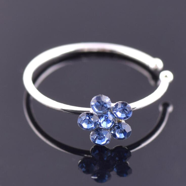 Plum Flower Rhinestone Nose Stud Hoop Sparkly Nose Ring Body Piercing