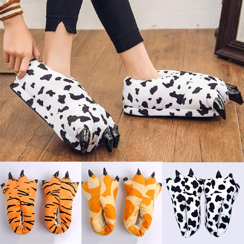 

2021 Winter Warm Soft Indoor Floor Slippers Women Men Children Shoes Paw Funny Animal Christmas Monster Dinosaur Claw Plush Home