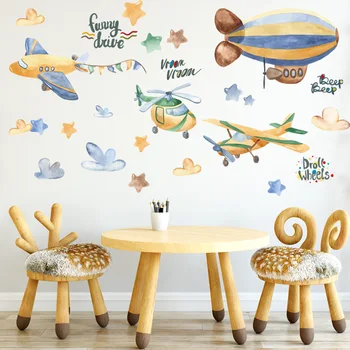

Airship Cartoon Wall Stickers for Kids room Nursery Eco-friendly Airplane Vinyl Wall Decals Art Wall Murals DIY Home Deoration