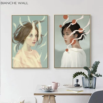 

Scandinavian Feather Girl Wall Art Canvas Print Abstract Poster Painting Nordic Decoration Picture Modern Living Room Decor