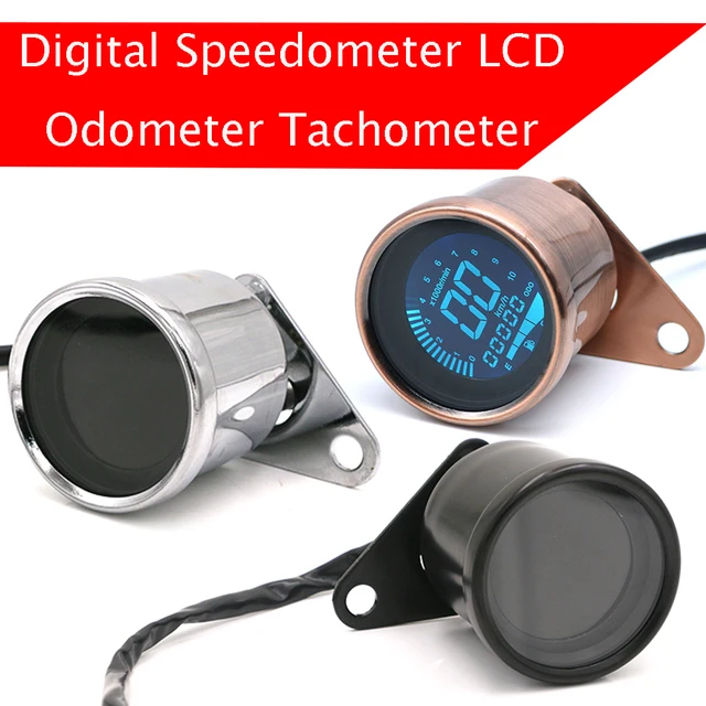 US $15.60 ALL  Universal Motorcycle Digital Motorcycle Speedometer Retro LCD Odometer Cafe Racer Tachometer i