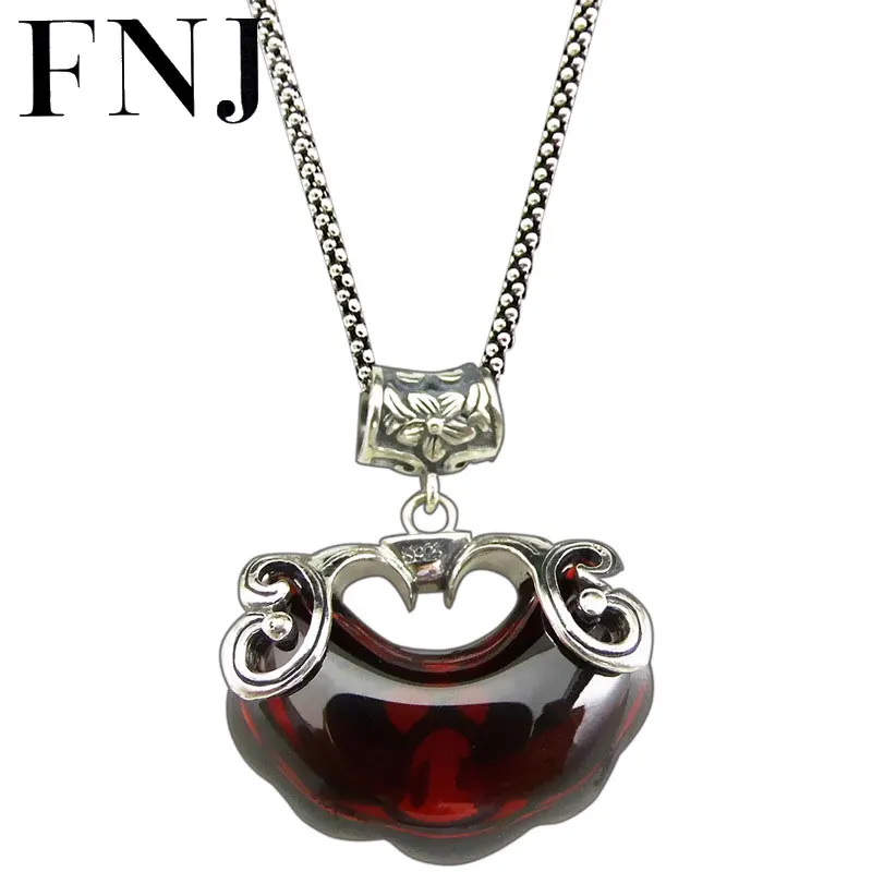 FNJ 925 Silver Heart Pendant Original Pure S925 Thai Pendants for Jewelry Making Women Red Zircon Green Agate two Fishes | Украшения и