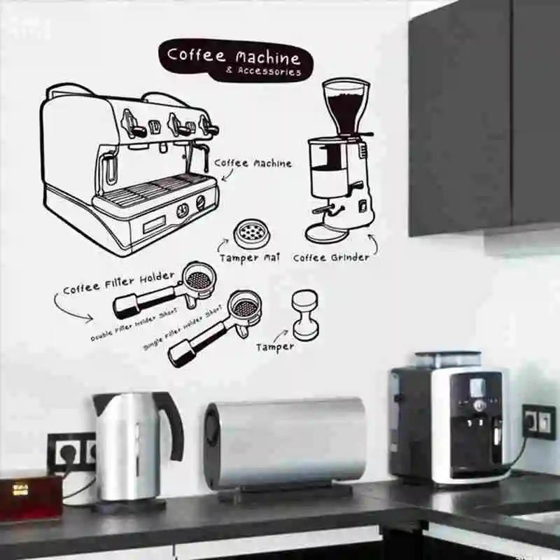 DCTAL Coffee Sticker Food Decal Cafe Poster Vinyl Art Wall Decals Pegatina Quadro Parede Decor Mural Coffee Sticker