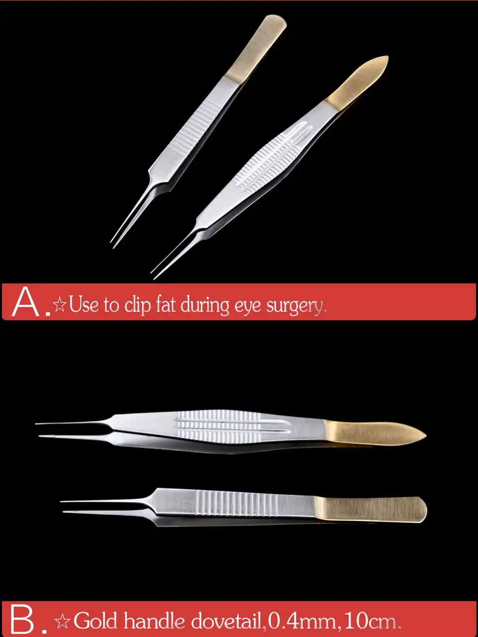 Pinças de Gordura de Cauda de Andorinha com Dourados Milímetros em Linha Reta com Dentes de Aço Instrumento Cirúrgico Handle Inoxidável 10 Centímetros Oftálmicas Fórceps 0.4 5 de andorinha com dourados handle 0.4 milímetros