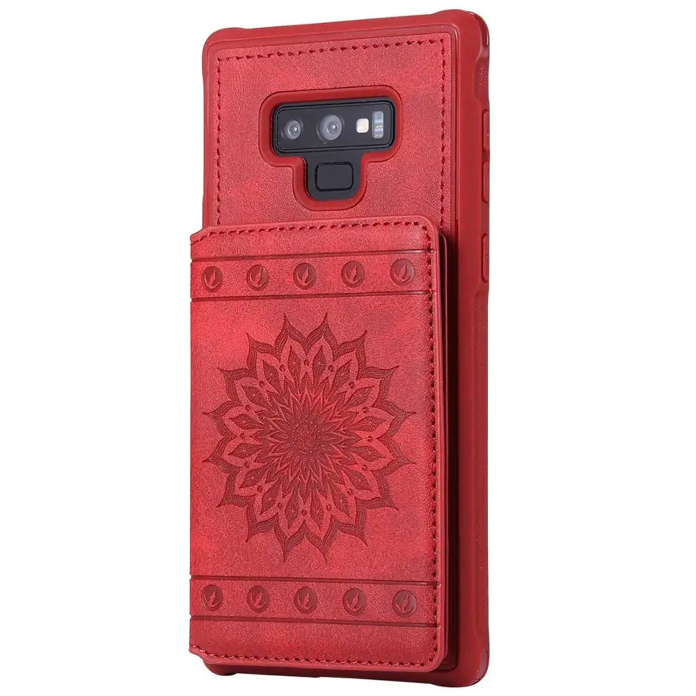 red Рельефный чехол-кошелек для samsung Note 9, чехол-книжка, двойная пластиковая пряжка, держатели с Съемный ремешок для samsung S8 S9 S10 Funda - Цвет: red