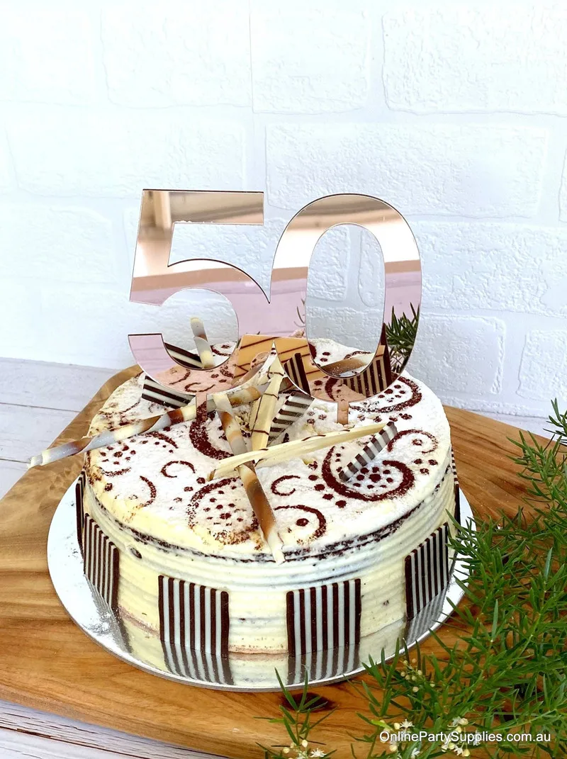 

Personalised Number Birthday Cake Topper Mirror Rose Gold Topper Custom Age Cake Topper 20th,30th,50th, birthday custom any text