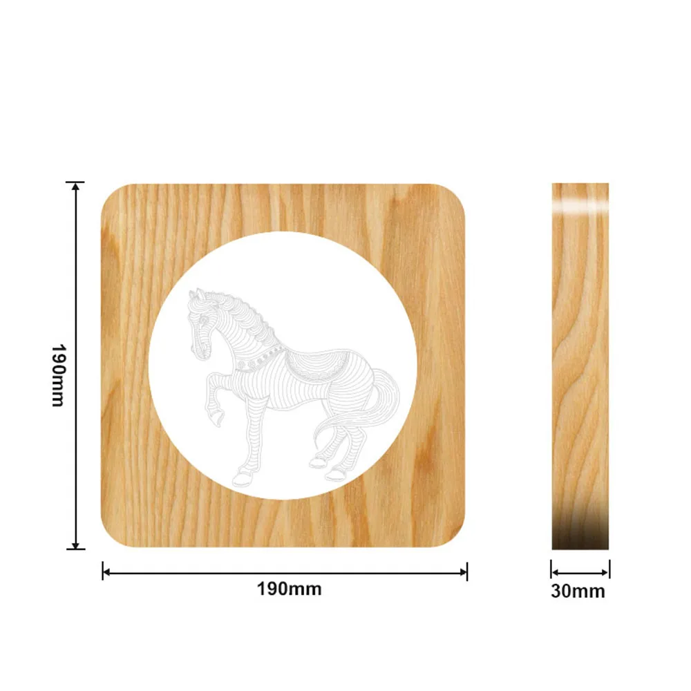 Horse Animal 3D Wooden LED Lamp Table Light Switch Control Carving Lamp for Bedroom Decoration Light