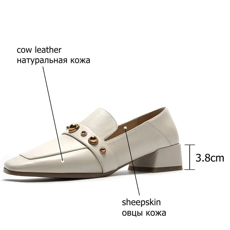 ALLBITEFO/Высококачественная женская обувь из натуральной кожи на толстом каблуке; Брендовая женская обувь на высоком каблуке с заклепками; женская офисная обувь