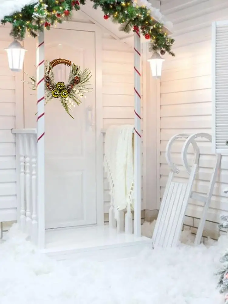 Christmas Decoration Wreath Pinecone Bell Flower Garland Festival Home Front Door Wall Hanging Flocking Decoration