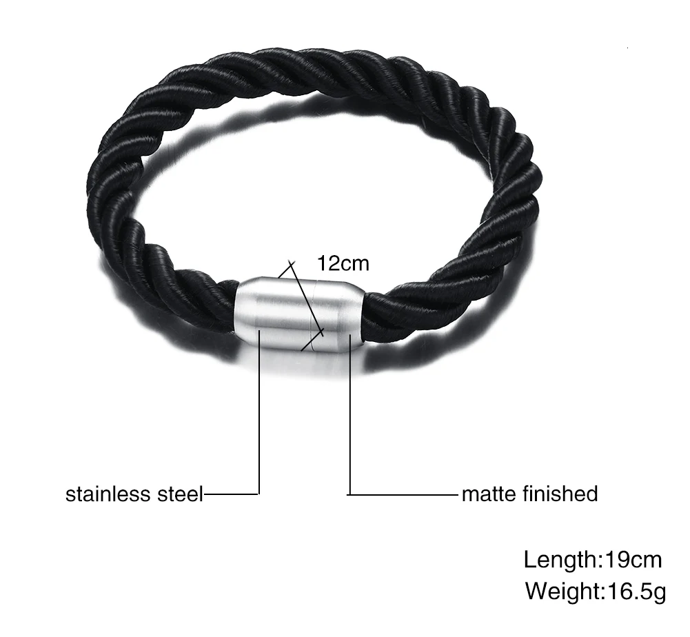 Для мужчин восхождение исследовать веревка жесткий браслет в черном цвете для Для мужчин Нержавеющая сталь с магнитной пряжкой