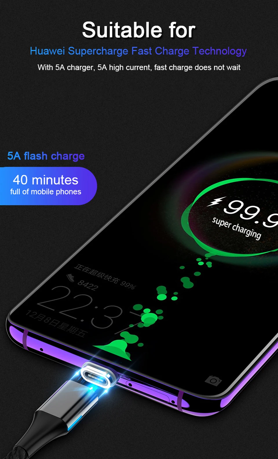 Магнитный зарядный Usb кабель 1 5/2 метра Micro Type C 5A магнитный для быстрой зарядки и