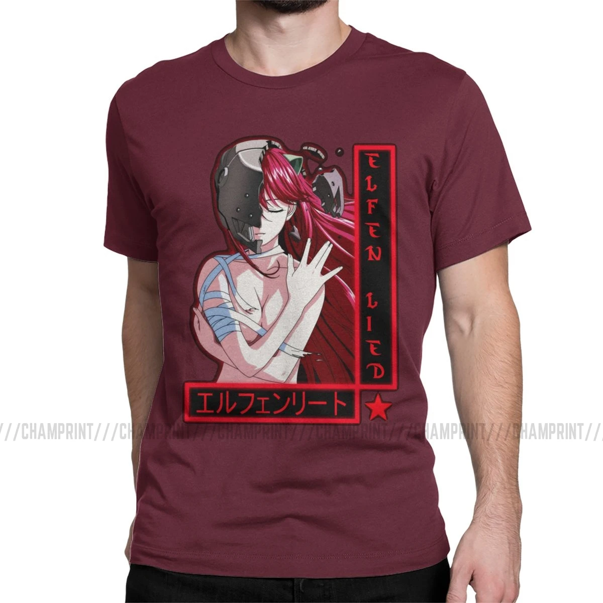 Elfen Lied Lucy Мужская футболка Аниме Манга кровавая девушка Nyu Yuka Уникальные футболки короткий рукав круглый вырез Футболка хлопок подарок Топы - Цвет: Бургундия