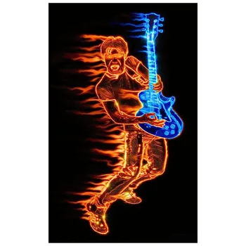 

Fractal neon man with guitar DIY Diamond Painting burning man guitar Diamond Embroidery Cross Stitch Rhinestone Mosaic Painting