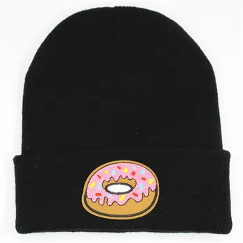 

Doughnut embroidery Cotton Thicken knitted hat winter warm hat Skullies cap beanie hat for kid men and women 146