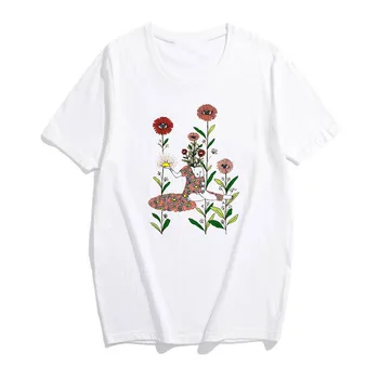 

Wildflowers Print T Shirt Women Short Sleeve O Neck Loose Tshirt 2020 Summer Fashion Women Tee Shirt Tops