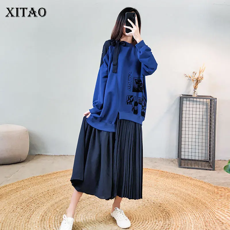 

XITAO Patchwork Loose Dress Fashion New Full Sleeve Pullover 2020 Spring Elegant Pattern Small Fresh Casual Style Dress DMY3621