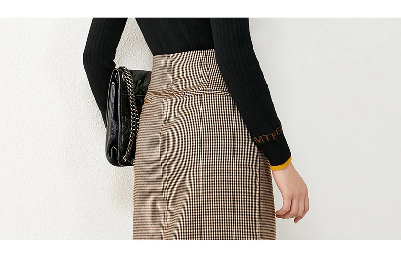 Amii Minimalism Autumn Vintage Womens Skirt OLstyle Fashion Plaid Aline Skirt High Waist Calf-length Female Skirt 12070346